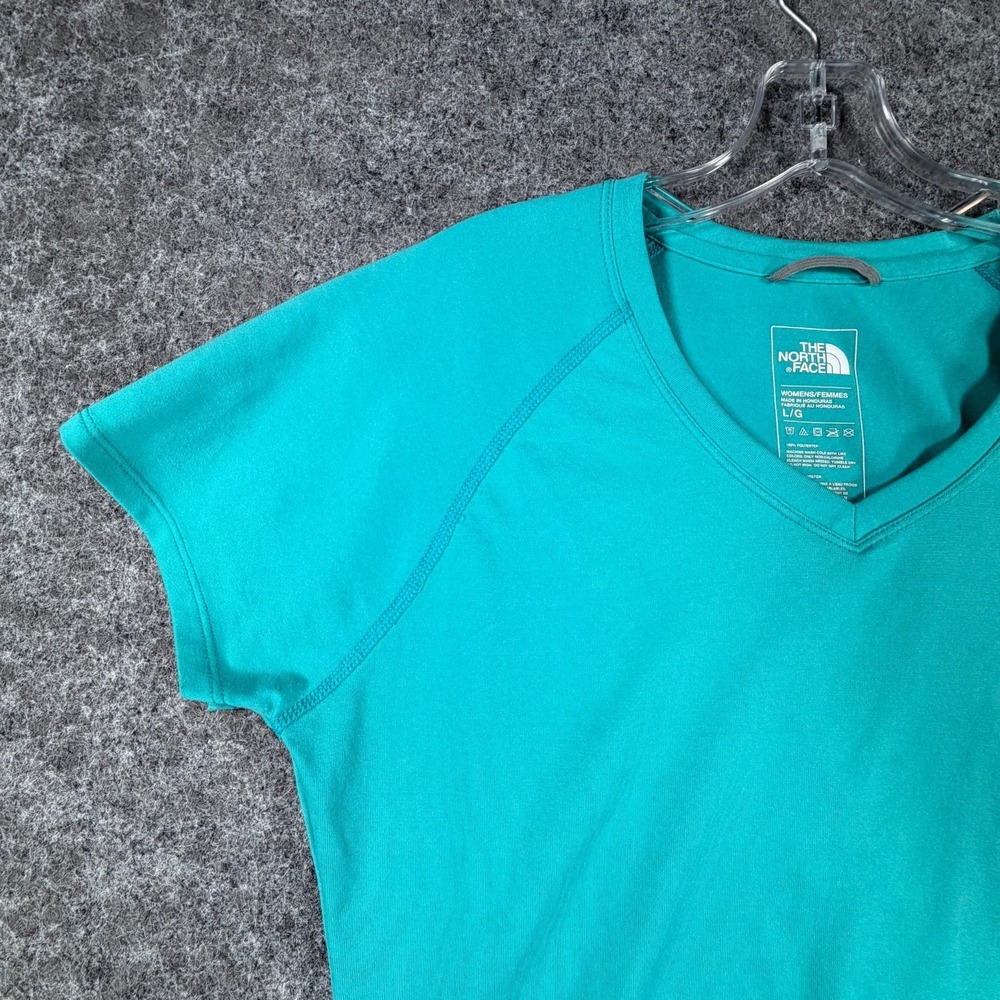 The North Face Reaxion Amp V-Neck T-Shirt Womens L Teal Blue Everyday Comfort - Picture 8 of 16